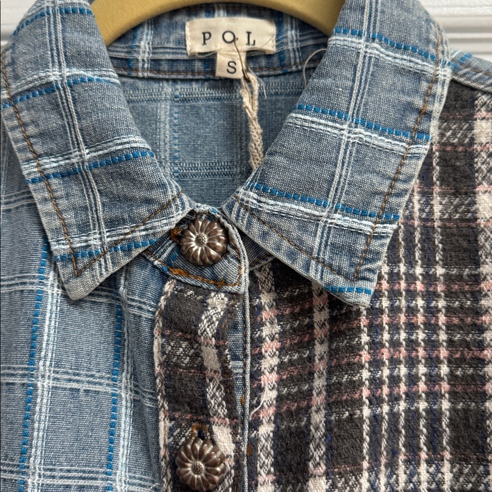 NWT POL Oversized Mixed-Media Patchwork Knit Deni… - image 11